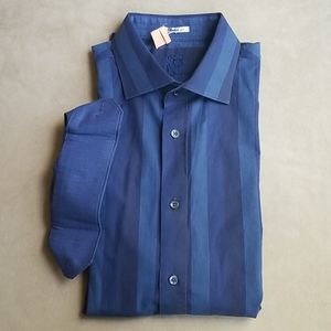 Bugatchi Uomo Large Shaped Fit Blue Striped Shirt